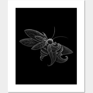 Insect, bee, moth, fantasy black and white Posters and Art